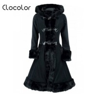 Women Black Hooded Winter Wool Coat Full Sleeve Autumn Winter Warm Female Long Cloaks
